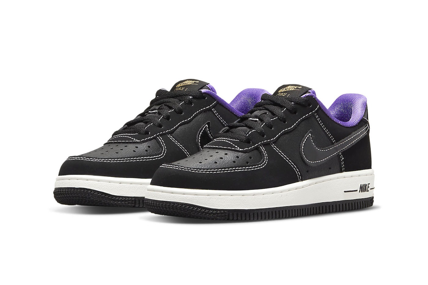 Nike Air Force 1 Low Drops in a "Lakers" Colorway DQ0301-001 los angeles lakers nubuck all-black leather anthony davis ad lebron james king james russell westbrook la