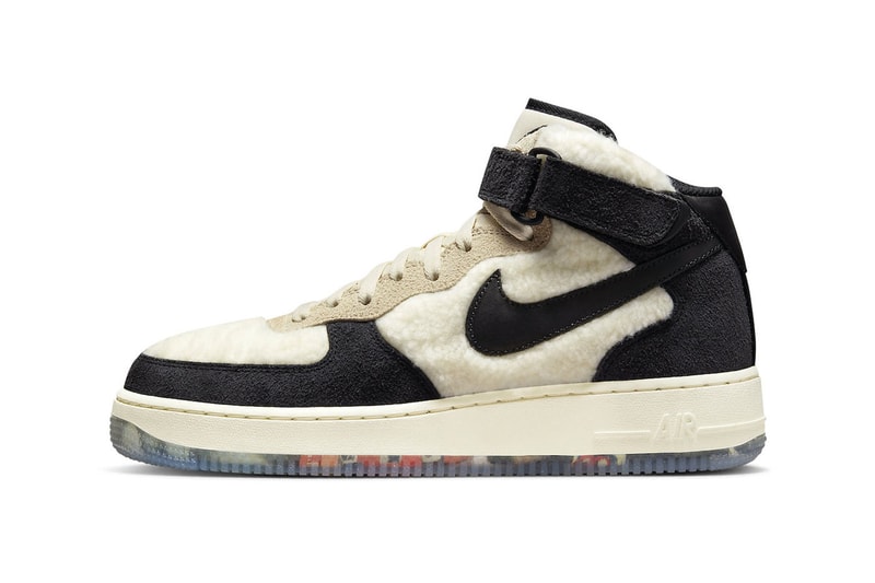 Official Look at Nike Air Force 1 Mid Culture Day Panda White Black fleece furry fuzzy suede rug 