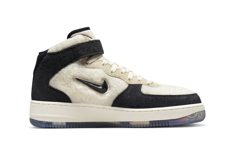 Official Look at Nike Air Force 1 Mid Culture Day Panda White Black fleece furry fuzzy suede rug 