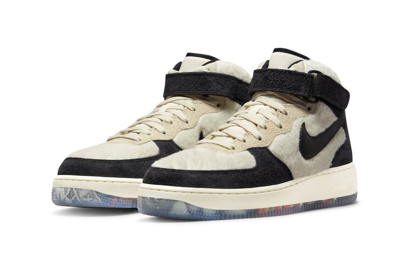 Official Look at Nike Air Force 1 Mid Culture Day Panda White Black fleece furry fuzzy suede rug 