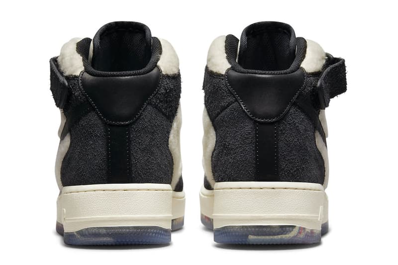 Official Look at Nike Air Force 1 Mid Culture Day Panda White Black fleece furry fuzzy suede rug