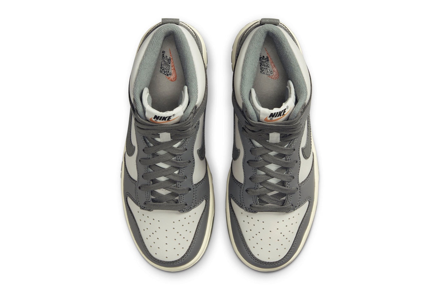 Official Images of Nike Dunk High in Dual Grey Tones DM1028-001 spring summer 2022 ss22 retro sail swoosh laces sneakers