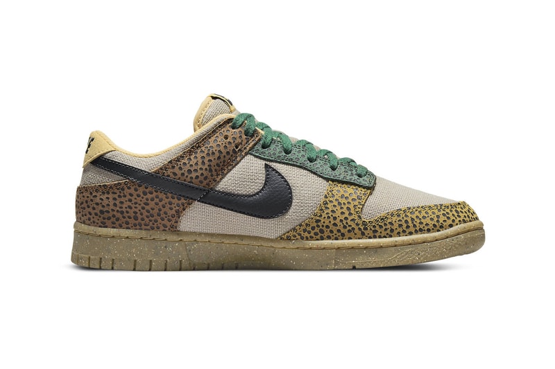 Nike Dunk Low Safari dx2654 200 cheetah print canvas leather green yellow brown black grind sole release info date price official images