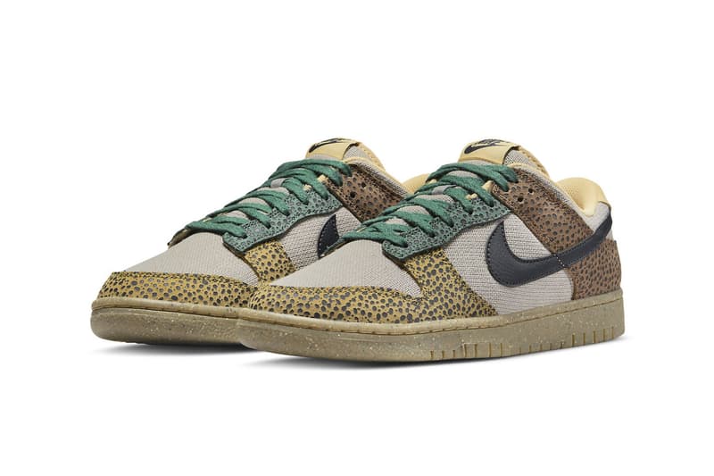 Nike Dunk Low Safari dx2654 200 cheetah print canvas leather green yellow brown black grind sole release info date price official images