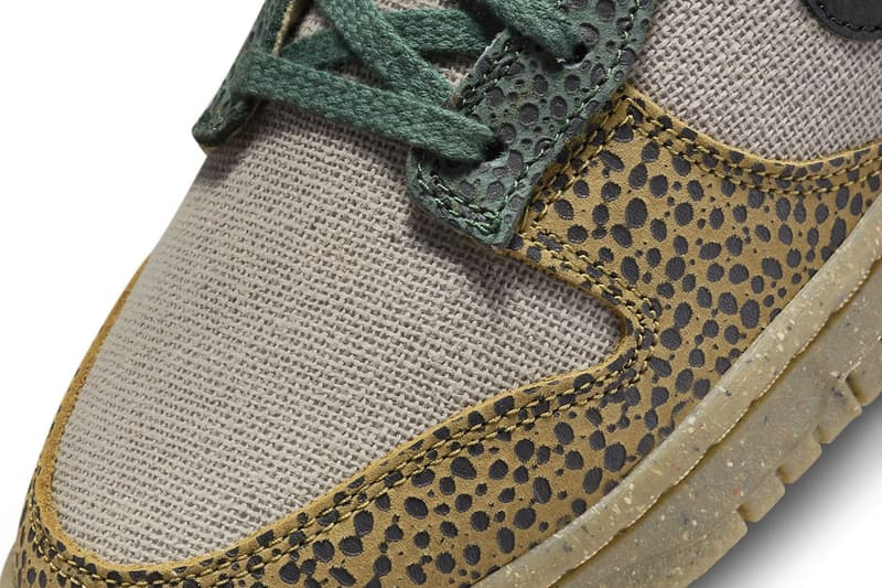 Nike Dunk Low Safari dx2654 200 cheetah print canvas leather green yellow brown black grind sole release info date price official images