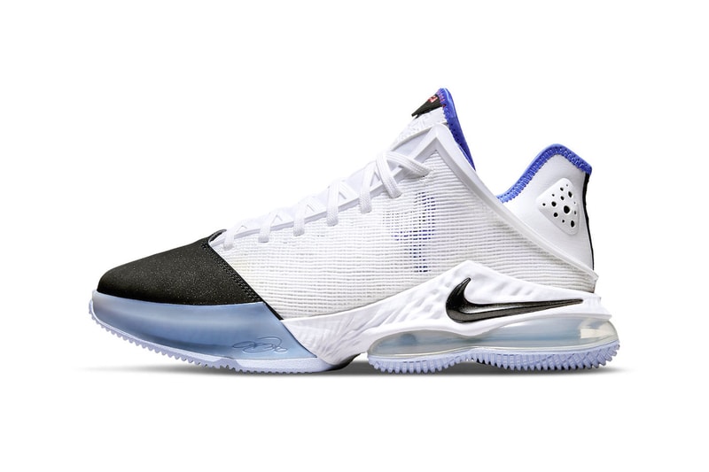 Official Images of the Nike LeBron 19 Low Black Toe Release Info DH1270-100 white black blue siren red basketball shoes sneakers jumpman los angeles lakers
