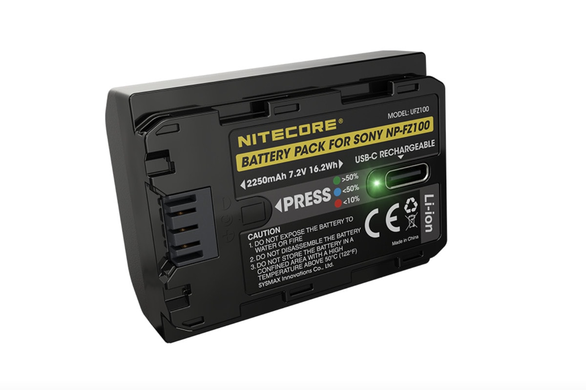 nitecore ufz100 sony alpha series cameras battery usb c charging port led indicator 2250 mah capacity rechargeable 