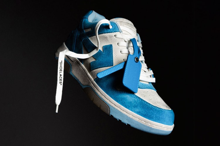 Off-White™ Arrives With Full Suede 'OOO' Sneakers in White/Light Blue Colorway