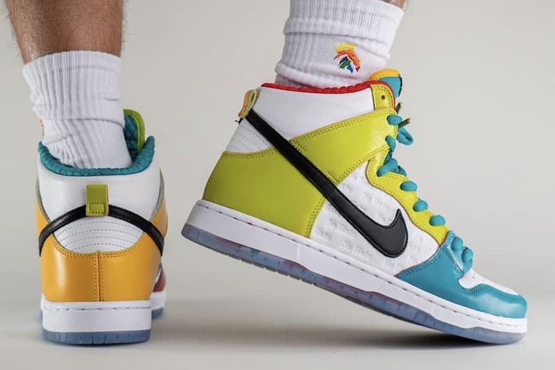 On-Foot Look at the FroSkate x Nike SB Dunk High DH7778-100 release info all love no hate multicolored bipoc transgender gay lgbtq queer non conforming gender