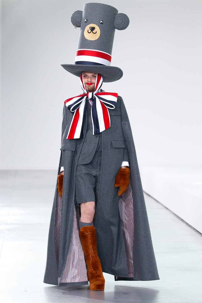 Thom Browne Brings the Drama to Classic Tailoring for Fall 2022 nyc new york city pleated skirts blazers toys chairbear adult toy shop teddybears 