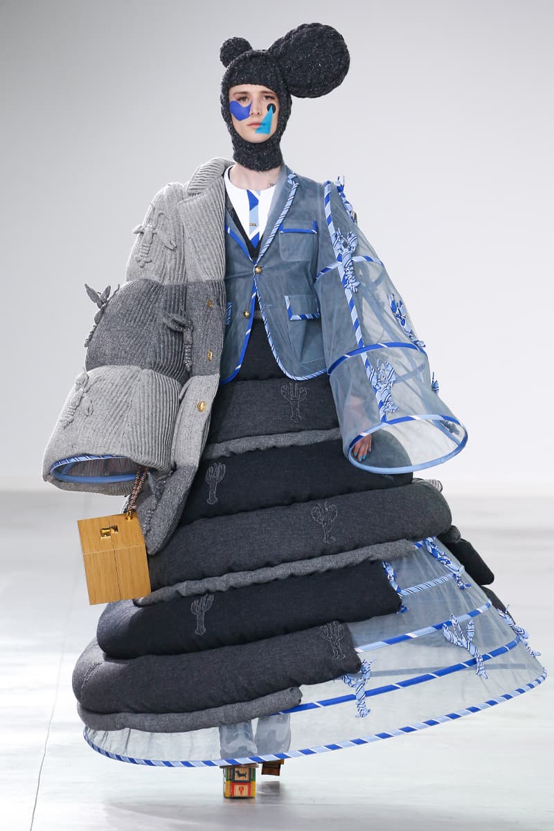 Thom Browne Brings the Drama to Classic Tailoring for Fall 2022 nyc new york city pleated skirts blazers toys chairbear adult toy shop teddybears 