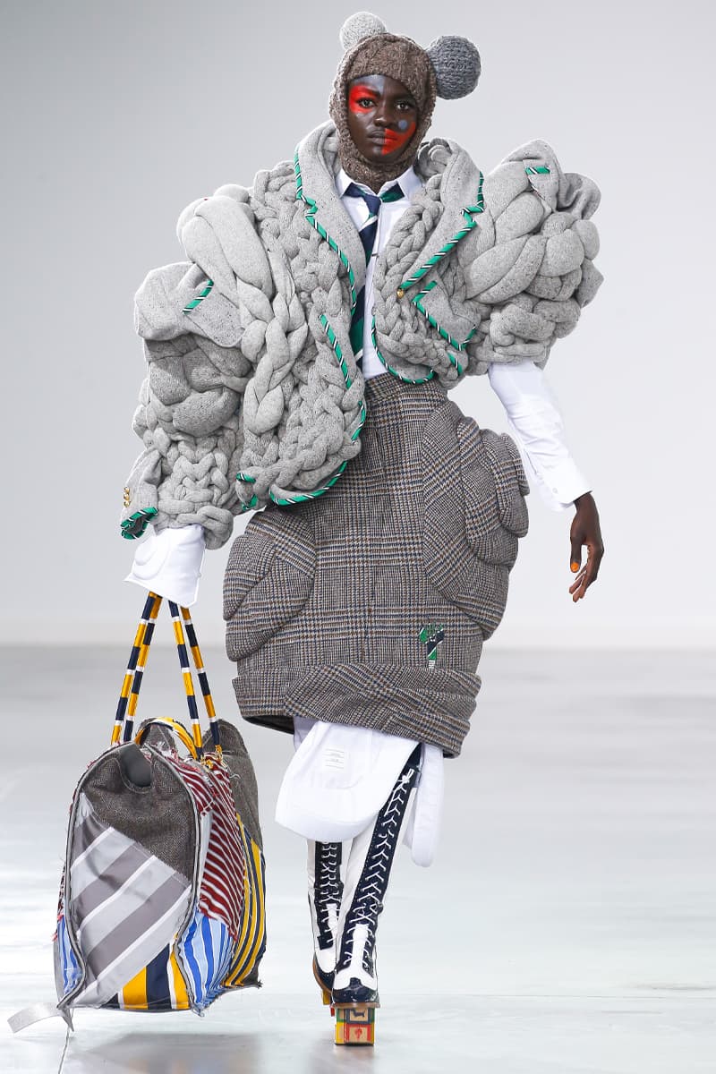 Thom Browne Brings the Drama to Classic Tailoring for Fall 2022 nyc new york city pleated skirts blazers toys chairbear adult toy shop teddybears 