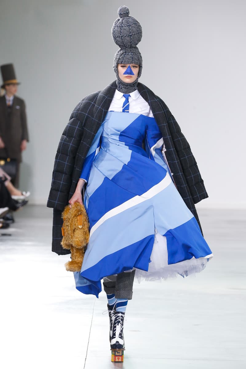 Thom Browne Brings the Drama to Classic Tailoring for Fall 2022 nyc new york city pleated skirts blazers toys chairbear adult toy shop teddybears