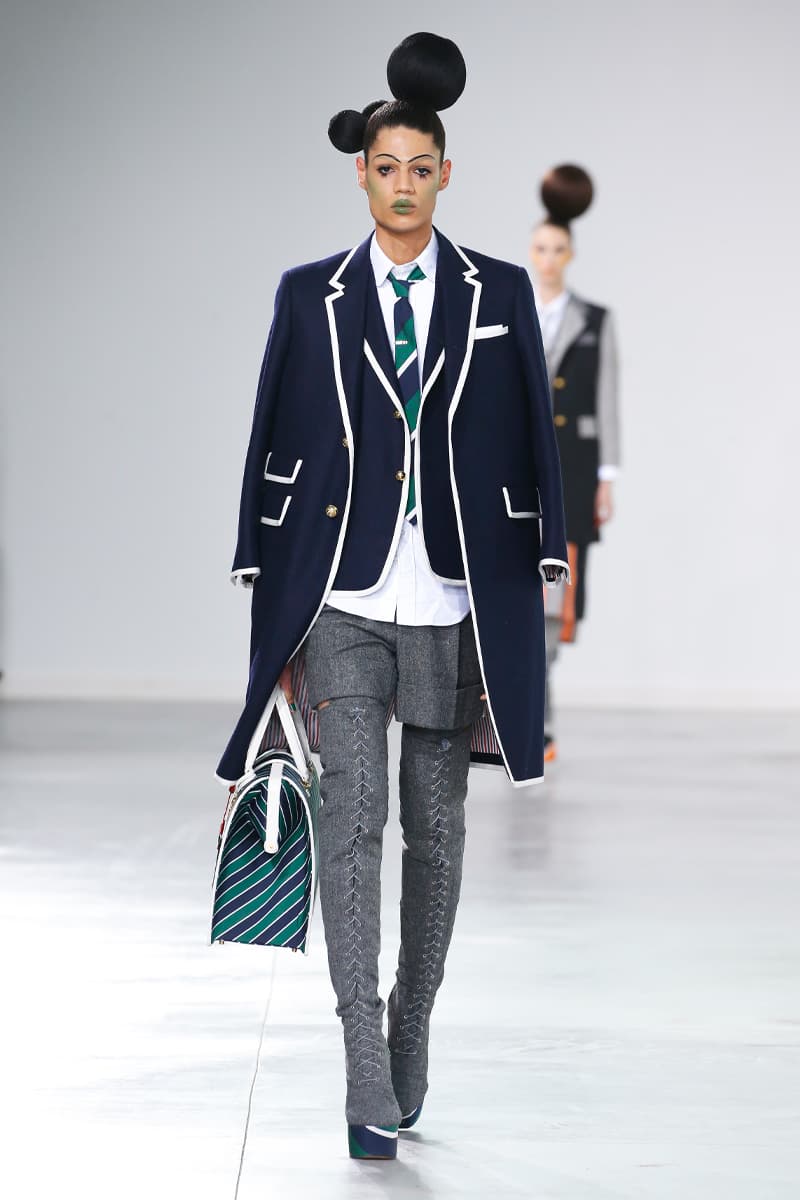 Thom Browne Brings the Drama to Classic Tailoring for Fall 2022 nyc new york city pleated skirts blazers toys chairbear adult toy shop teddybears