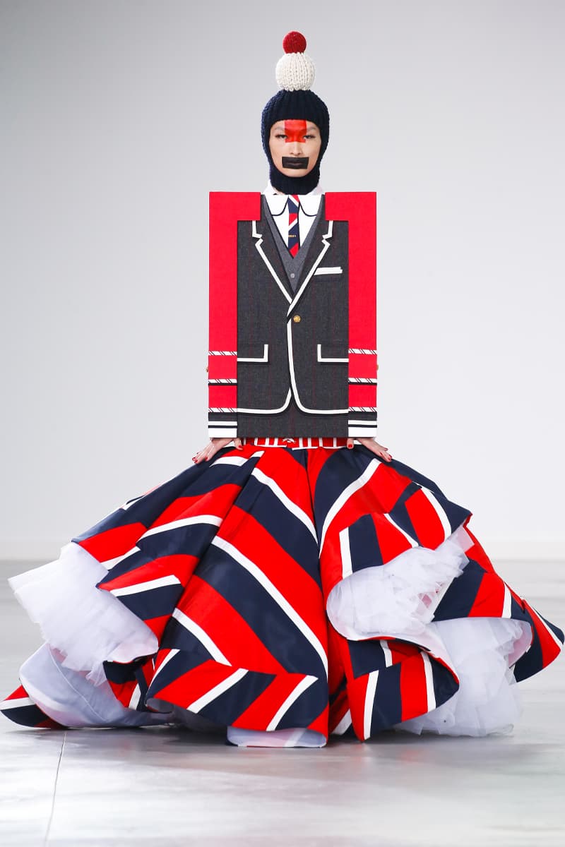 Thom Browne Brings the Drama to Classic Tailoring for Fall 2022 nyc new york city pleated skirts blazers toys chairbear adult toy shop teddybears 