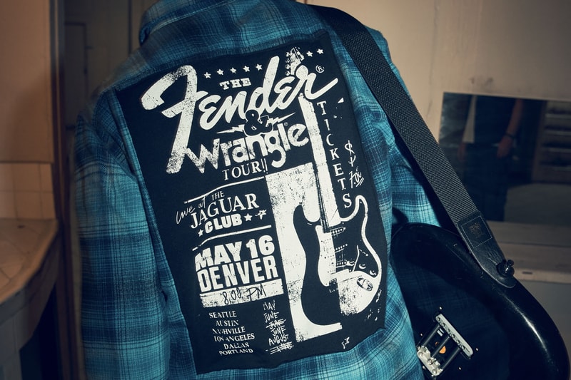Wrangler Fender collab collection guitar denim graphic t shirt jacket release info date price 