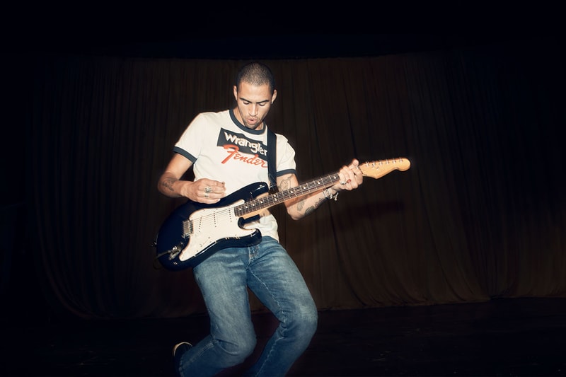 Wrangler Fender collab collection guitar denim graphic t shirt jacket release info date price 