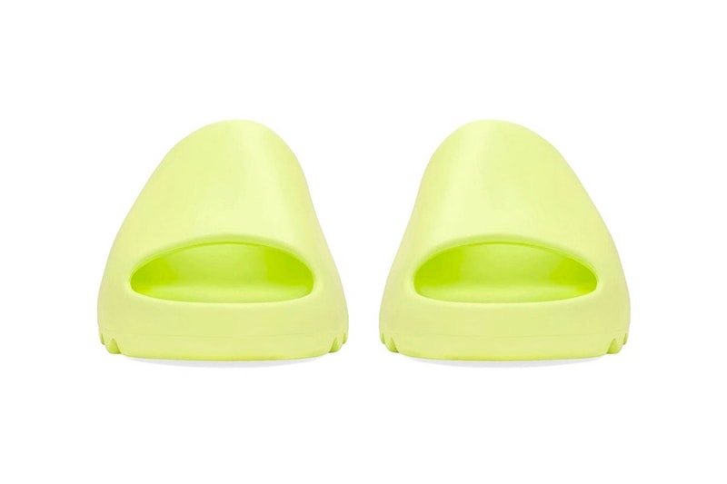 adidas YEEZY SLIDE "Glow Green" Kanye West Injected EVA Foam Sliders Slides Indoor Slipper Cozy Mule Backless Three Stripes Release Information Kim Kardashian KKW