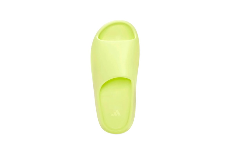 adidas YEEZY SLIDE "Glow Green" Kanye West Injected EVA Foam Sliders Slides Indoor Slipper Cozy Mule Backless Three Stripes Release Information Kim Kardashian KKW