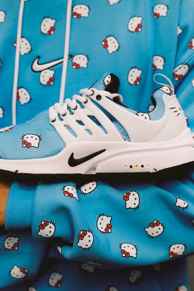 atmos Hello Kitty Nike Collection Lookbook japanese shoe store sky blue face sweatpants hoodie white tee release info date