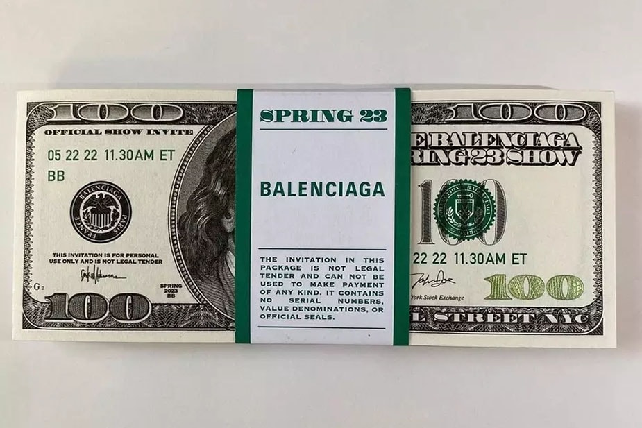 Balenciaga spring 2023 NYC Show 11 30 am show invitation faux money stack old iphone info news
