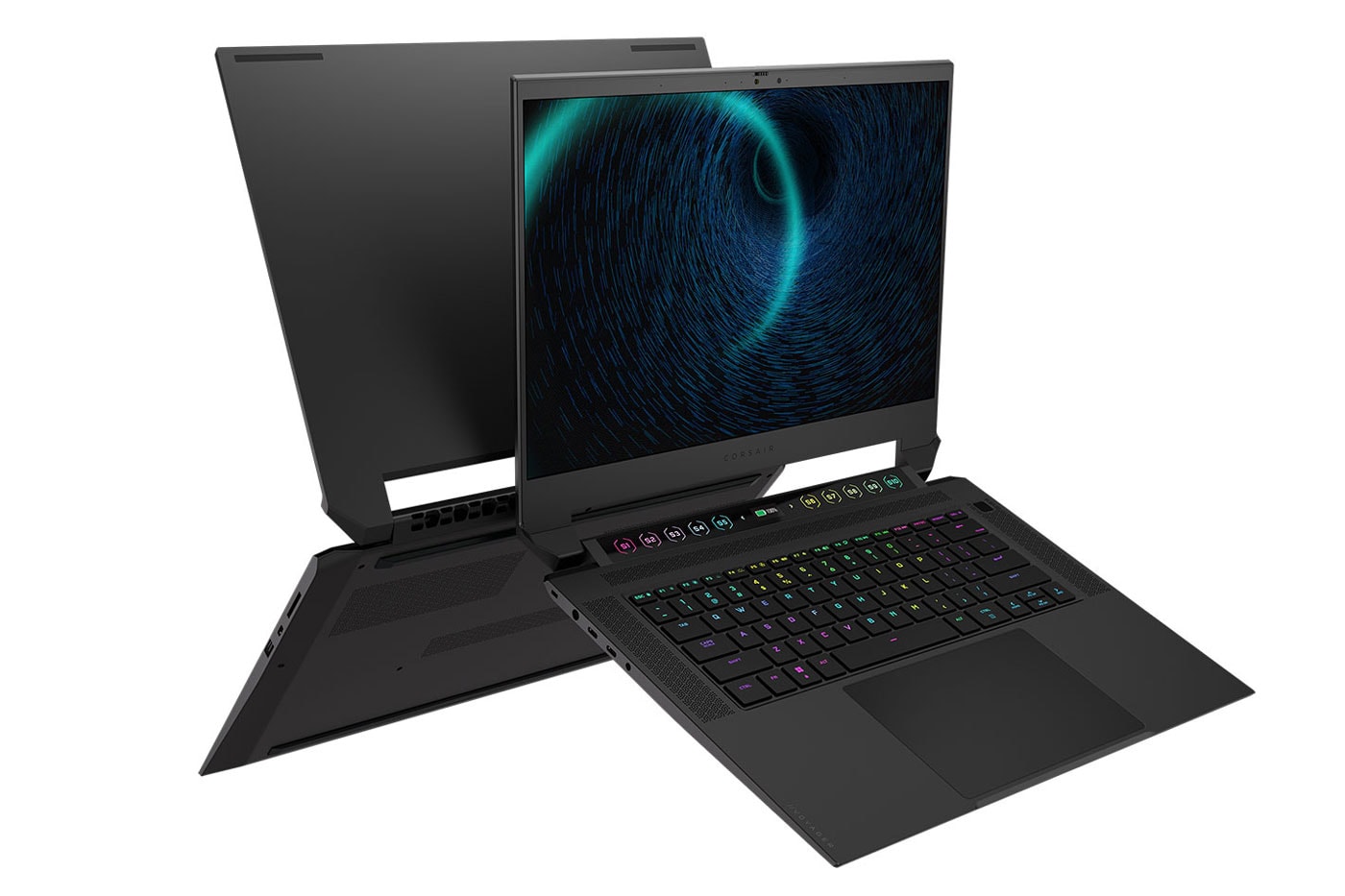 Corsair unveils reveals first gaming laptop elgato stream deck touch bar lcd function bars mechanical switches 1080p30 webcam ryzen 9 wifi 6E bluetooth 5.2  3000 usd release info date price 