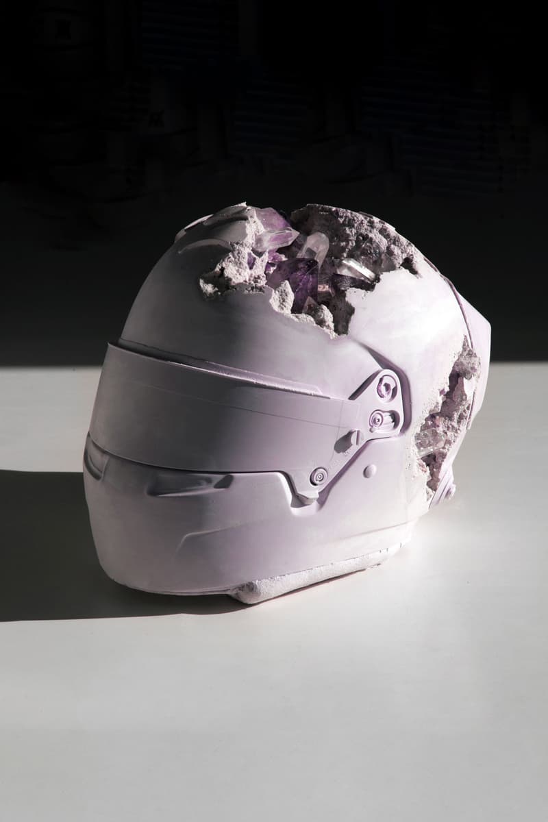 Lewis Hamilton Daniel Arsham Helmet Sculpture Ahead of Monaco Grand Prix mission 44 purple object mercedes amg petronas formula one fictional archaeology series info