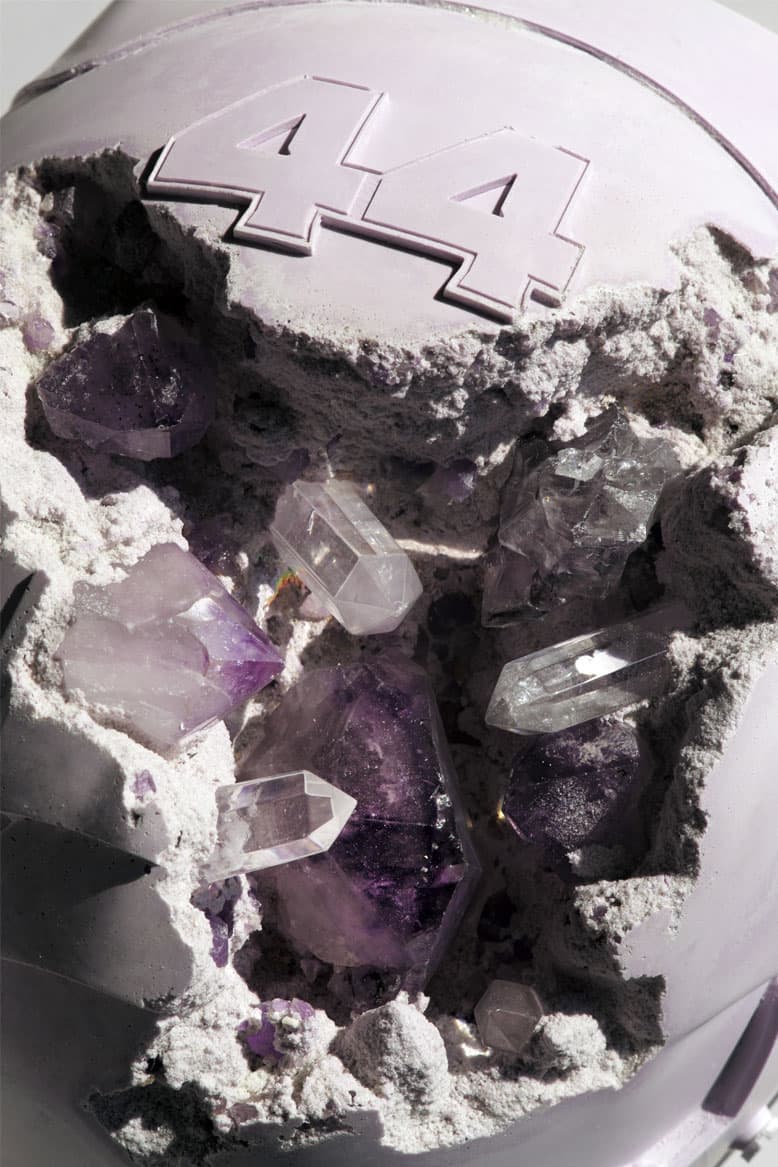 Lewis Hamilton Daniel Arsham Helmet Sculpture Ahead of Monaco Grand Prix mission 44 purple object mercedes amg petronas formula one fictional archaeology series info