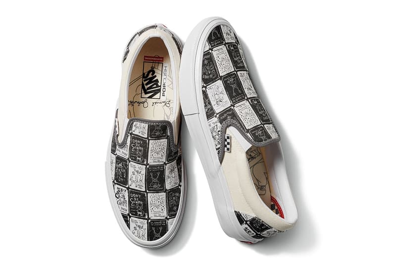 Vans Sk8 hi slip on authentic footwear collab checkerboard black white skull alien mental health awareness release info date price