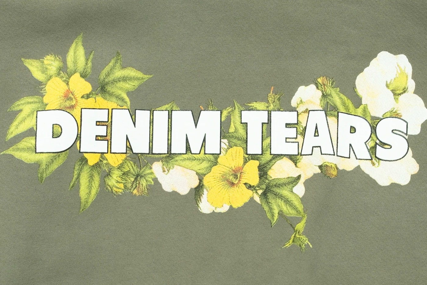 Denim Tears and Flan Labs Release a Gardening Hoodie in Support of Edible Schoolyard NYC olive green flowers fountain have you been good to yourself release info