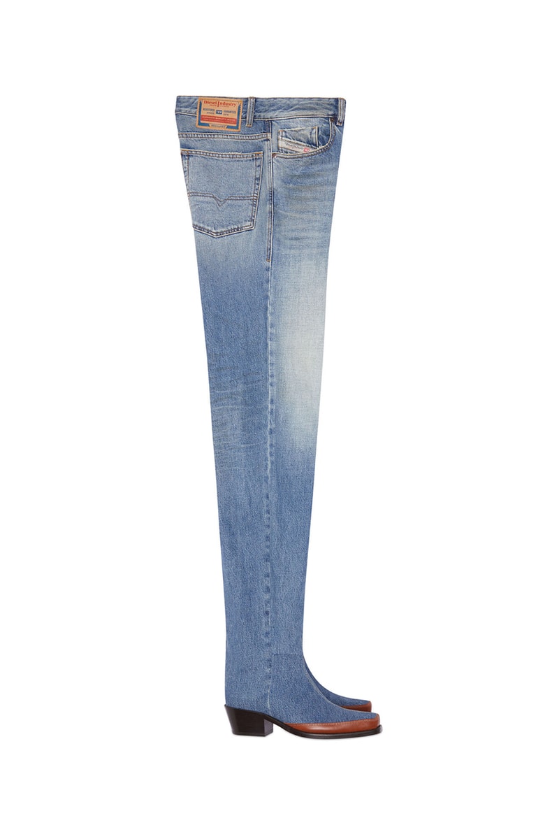 Diesel 1955 007A7 Straight Jeans Spring Summer 2022 Runway Show Glenn Martens Y/Project Jean Shoe Boot Denim Hybrid 
