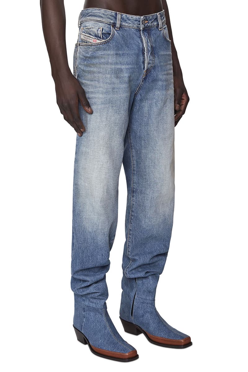 Diesel 1955 007A7 Straight Jeans Spring Summer 2022 Runway Show Glenn Martens Y/Project Jean Shoe Boot Denim Hybrid 