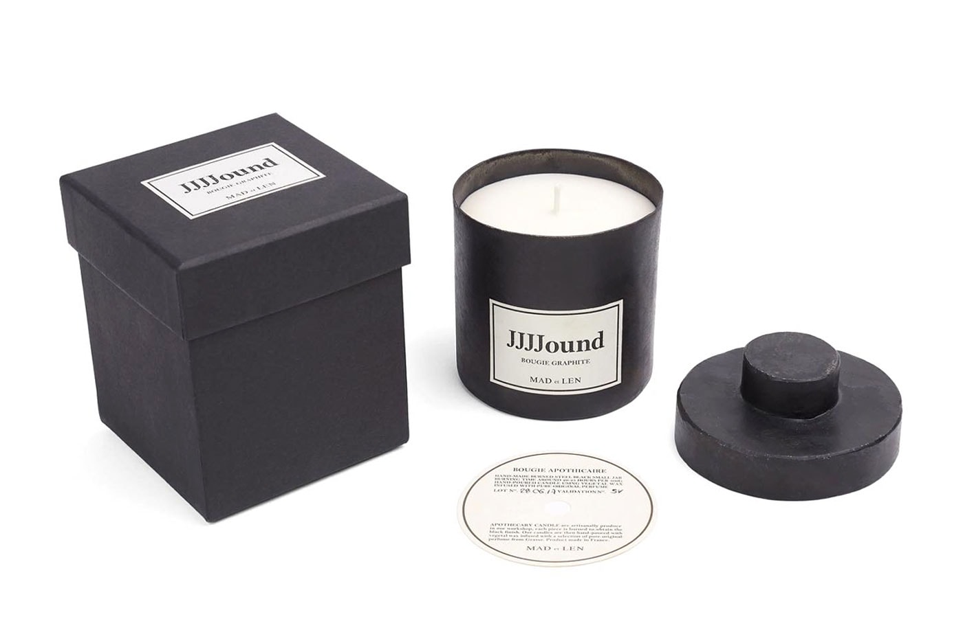 JJJJound Mad et Len Graphite Candle aromatherapy perfume plant based wax french alps black release info date price
