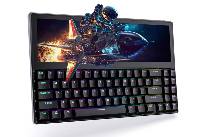 kwumsy k2 mechanical keyboard built in touchscreen 12 6 inches usb wired connected keycaps hot swappable switches 10 touchpoints hdmi gaming pc computers peripherals 