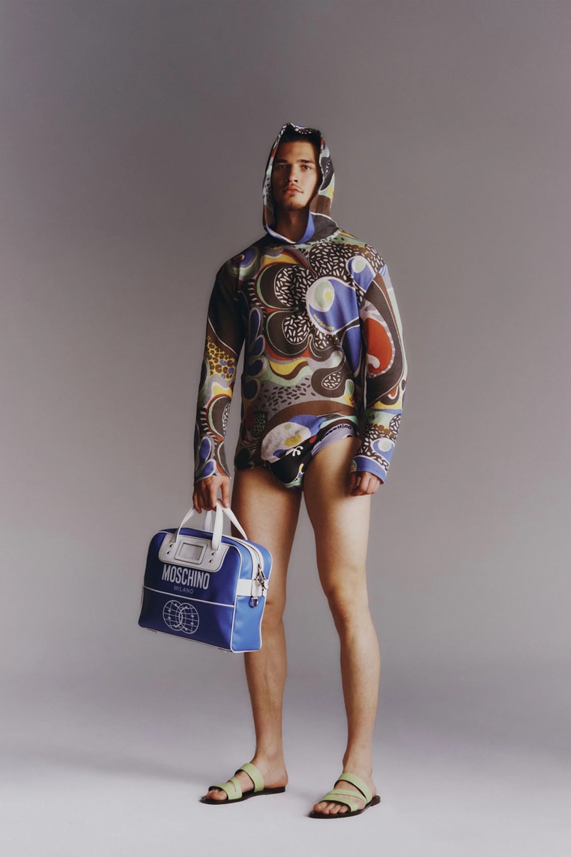 Moschino Mens Resort 2023 Collection Evokes a Kaleidoscopic Trip Down Memory Lane with 1970s Inspo