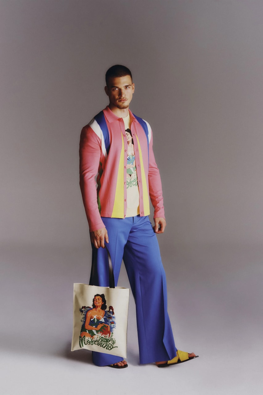 Moschino Mens Resort 2023 Collection Evokes a Kaleidoscopic Trip Down Memory Lane with 1970s Inspo