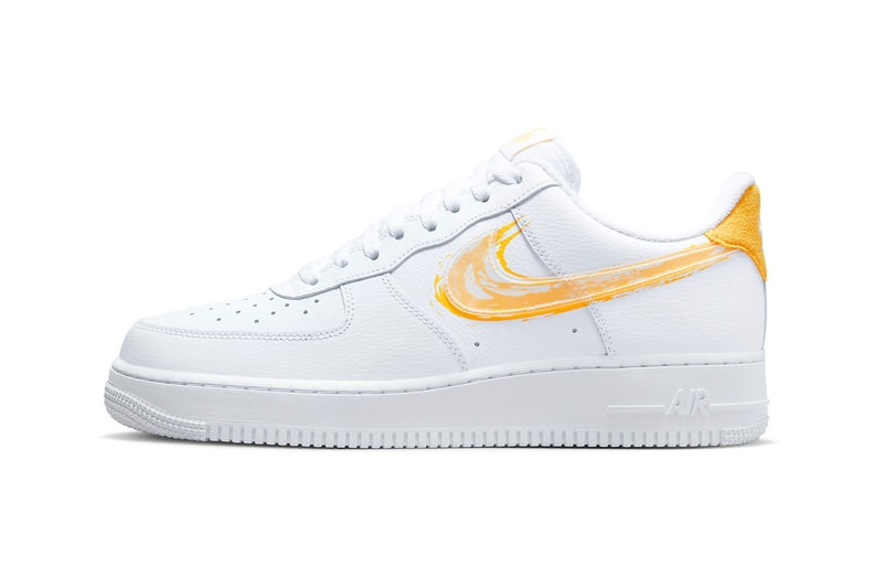 Nike Air Force 1 Low Brushstroke Swoosh White Yellow Official Look Release Info DX2646-100 Date Buy Price 