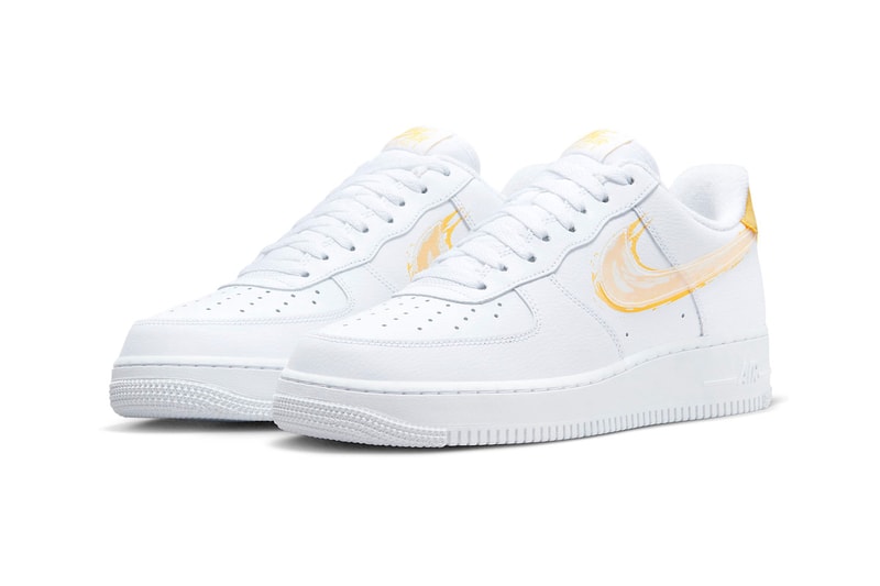Nike Air Force 1 Low Brushstroke Swoosh White Yellow Official Look Release Info DX2646-100 Date Buy Price 