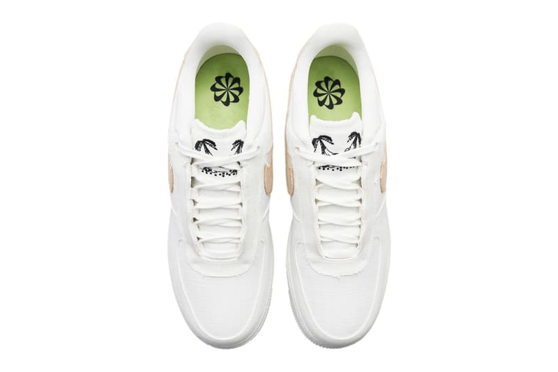 Nike Air Force 1 Low Next Nature hemp tan white bruce kilgore swoosh sun club move to zero palm tree grind release info price date