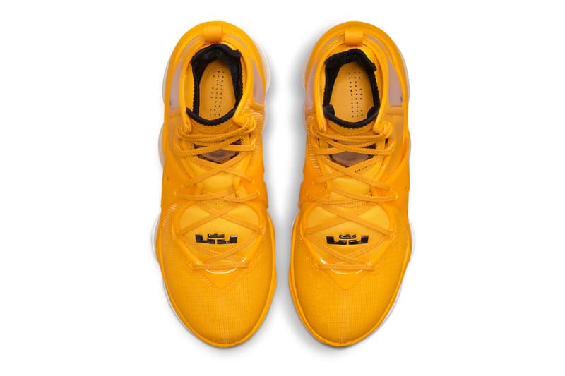 The Nike LeBron 19 Releases in a Bold New "Hard Hat" Colorway CZ0203-700 contruction bob the builder lebron james los angeles lakers gold purple yellow basketball shoes off-court black yellow