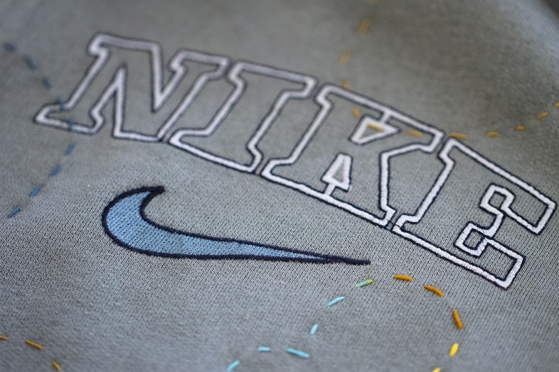 Nike Recreation program circular vision zero carbon zero waste move to zero pinwheel the grove nike fleece hoodie crew dye stitch patchwork 