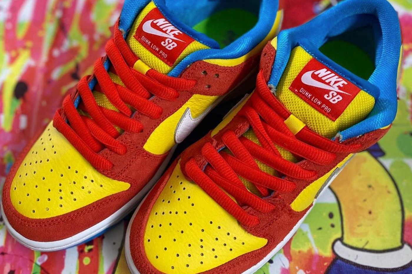 Closer Look Nike SB Dunk Low Pro Bart Simpson bq6817 602 april 1 release date price info habanero red yellow blue hero air zoom