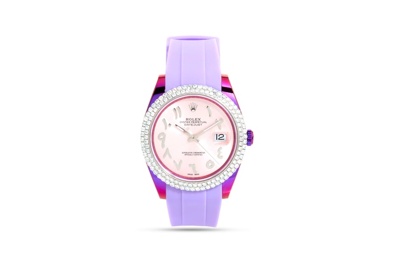 Private Label Dubai Ltd Customised Rolex Datejust Watches Pink metallic PVDGraphite Grey Cosmo Dial Diamond Bezel White Diamond Bezel Green dial Arabic Markers Dover Street Market London