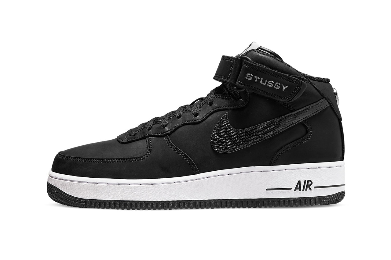 stussy nike air force 1 mid black white snakeskin DJ7840 002 release date info store list buying guide photos price 