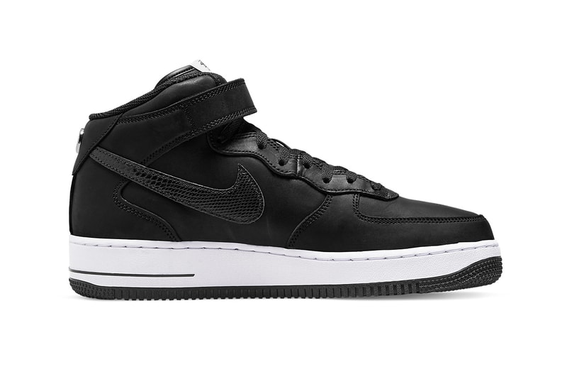 stussy nike air force 1 mid black white snakeskin DJ7840 002 release date info store list buying guide photos price 