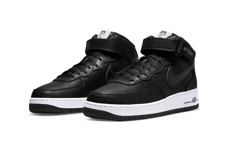 stussy nike air force 1 mid black white snakeskin DJ7840 002 release date info store list buying guide photos price 