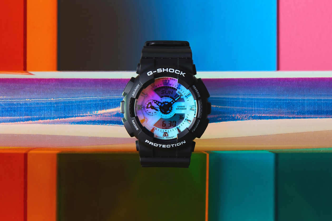 G-SHOCK Iridescent Color Series Watches Timepieces DW-5600SR-1 GM-110MF-1A GA-110SR-1A GA-2100SR-1A GA-2100SRS-7A Neobrite Lume Super Illuminator LED Display Metallic Hour Markers Gradient Crystal Rainbow Vapor Deposition