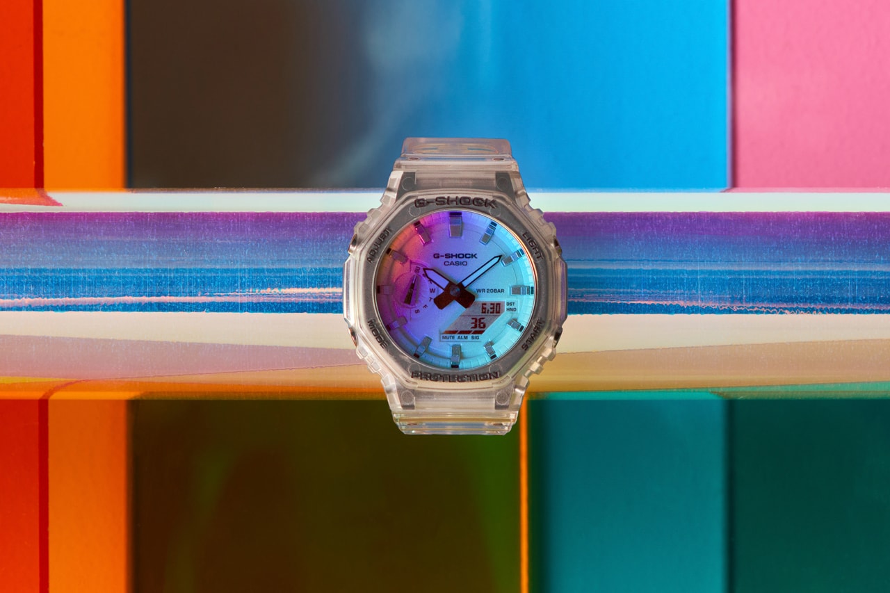 G-SHOCK Iridescent Color Series Watches Timepieces DW-5600SR-1 GM-110MF-1A GA-110SR-1A GA-2100SR-1A GA-2100SRS-7A Neobrite Lume Super Illuminator LED Display Metallic Hour Markers Gradient Crystal Rainbow Vapor Deposition