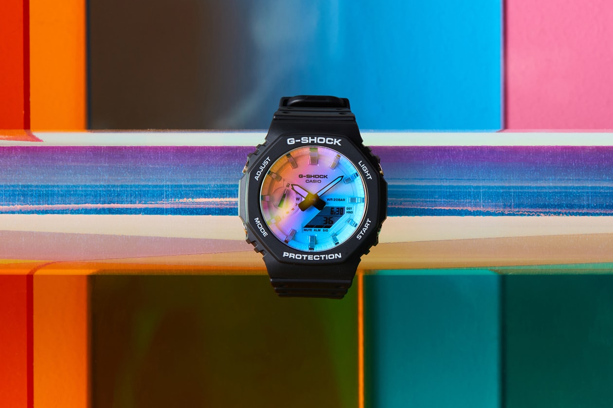 G-SHOCK Iridescent Color Series Watches Timepieces DW-5600SR-1 GM-110MF-1A GA-110SR-1A GA-2100SR-1A GA-2100SRS-7A Neobrite Lume Super Illuminator LED Display Metallic Hour Markers Gradient Crystal Rainbow Vapor Deposition