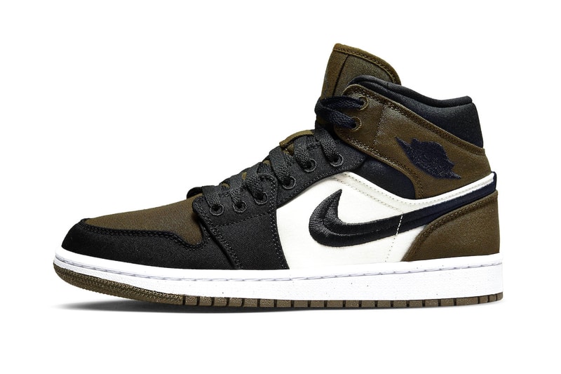 The Air Jordan 1 Mid “Olive Toe” Gets Wrapped in Canvas